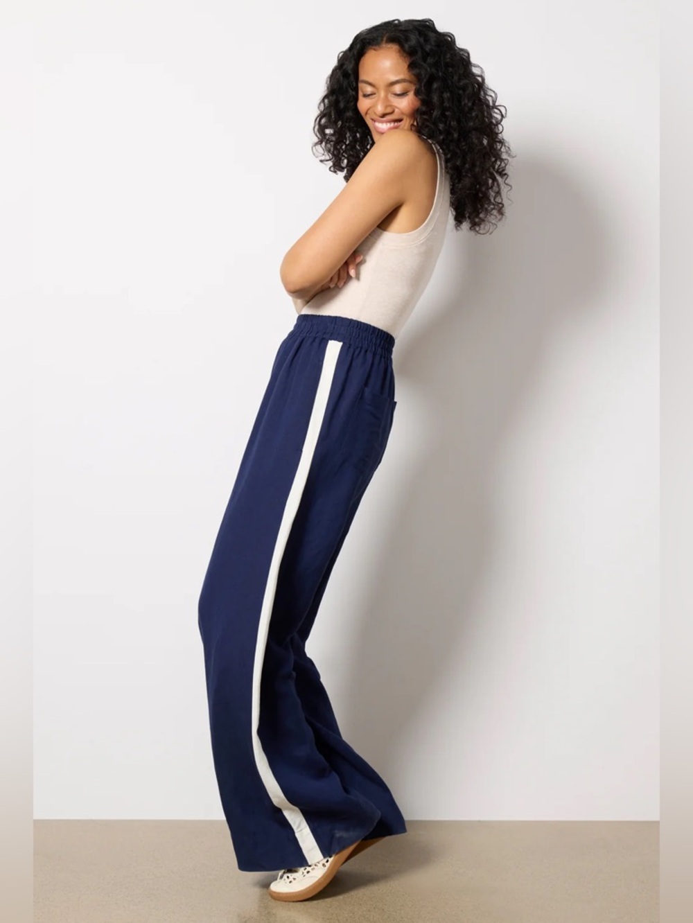 Evereve Navy Track Pants with White Side Stripe